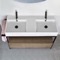 Console Sink Vanity With Double Ceramic Sink and Natural Brown Oak Drawer, 43